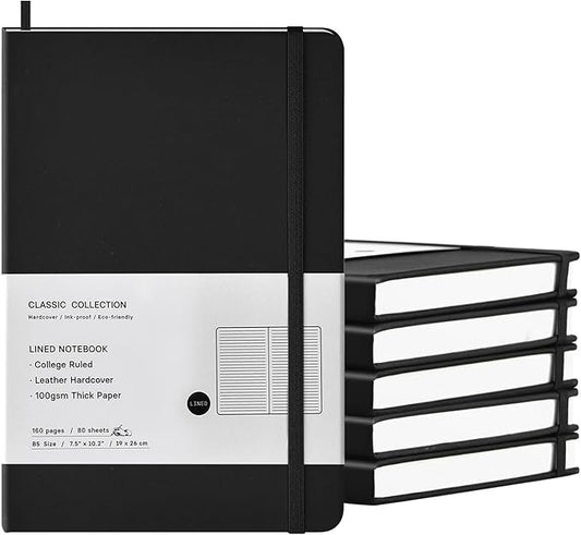 Coopay 6 Pack B5 Notebooks Journal College Ruled Composition Notebooks Classic Hardcover Lined Journals for Office Home School Business Writing Note Taking, 10.2" x 7.5", 100GSM Thick Paper (Black)-DeskLoop Office