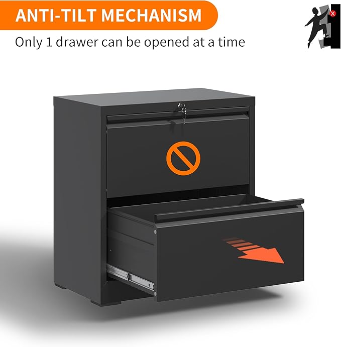2 Drawer Locking Filing Cabinet Heavy Duty Large Metal Cabinets Black Home Office Lateral File Cabinets Wide Steel Cabinet for Legal/Letter Size File,Assembly Required-DeskLoop Office