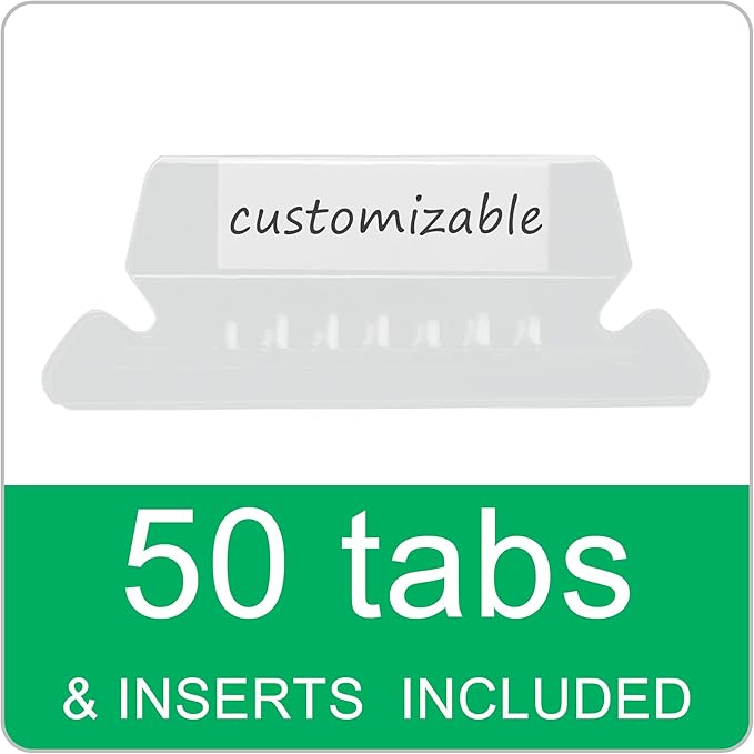 50 Packs Hanging File Folders,Standard Green,Letter Size File Folders with 1/5 Adjustable Cut Tabs,Decorative,Drawer,Desk and Cabinet Use-DeskLoop Office