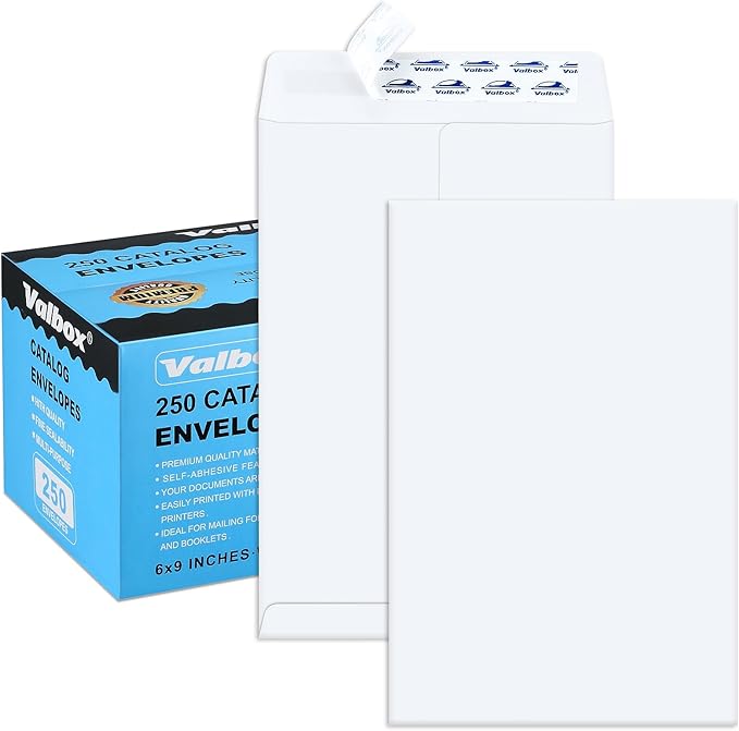 ValBox 6x9 Self Seal Security Catalog Envelopes 250 Count Small White Envelopes for Mailing, Storage and Organizing-DeskLoop Office