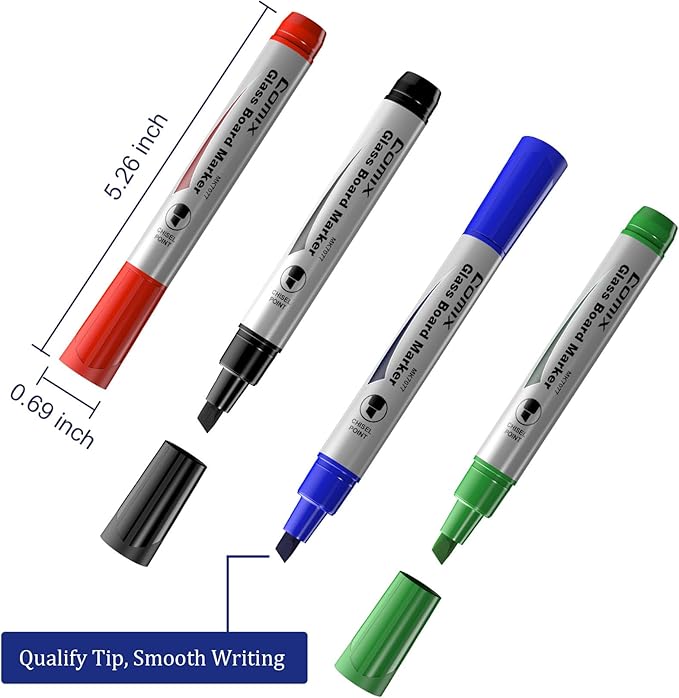 Comix Glass Board Dry Erase Markers, Low Odor Whiteboard Markers, Chisel Tip, 4 Assorted Classic Colors, 36 Pack-DeskLoop Office
