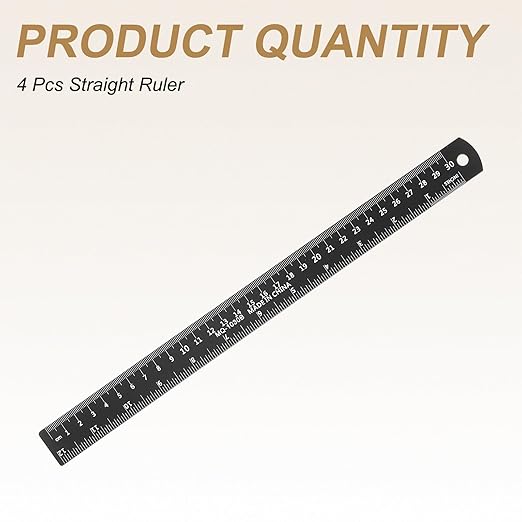 HARFINGTON 4pcs Metal Straight Ruler 30cm Metric SAE Aluminum Alloy Measuring Rulers Scale Tool with Hole for Measure Study Reading Classroom Office, Black-DeskLoop Office