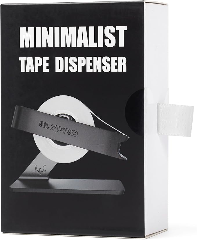 ELYPRO Modern Tape Dispenser for Office Desk - Elegant and Minimalist Design, Heavy Metal Made, Space-Saving, Perfect for Office & Home Use or as a Stylish Gift - Bonus Tape Roll Included (Black)-DeskLoop Office