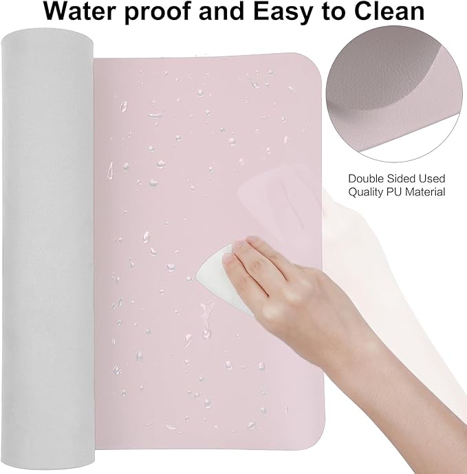 Boutilon Leather Mouse Pad,Extended Desk Pad for Keyboard and Mouse Non-Slip Study Desk Writing Pad Desktop Protector for Home Office Accessories,24"x 14"(S-Light Pink)