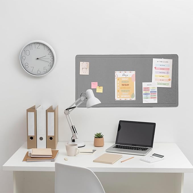 Bulletin Board, 35 x 17 1/2 inches Felt Board - Decorative Pin Board, Cork Board Alternative for Wall, Foldable Picture Board Self-Adhesive Vision Board Prayer Board with 20 Pushpins - Gray-DeskLoop Office