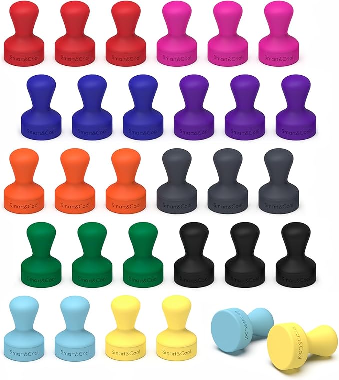 SMART&COOL Silicone Anti Scratch Push Pin Refrigerator Magnets, Thumbtack Magnets for Fridge, Dry Erase Board, Whiteboard, Office, Classroom, School (30 Pack, Multi)-DeskLoop Office