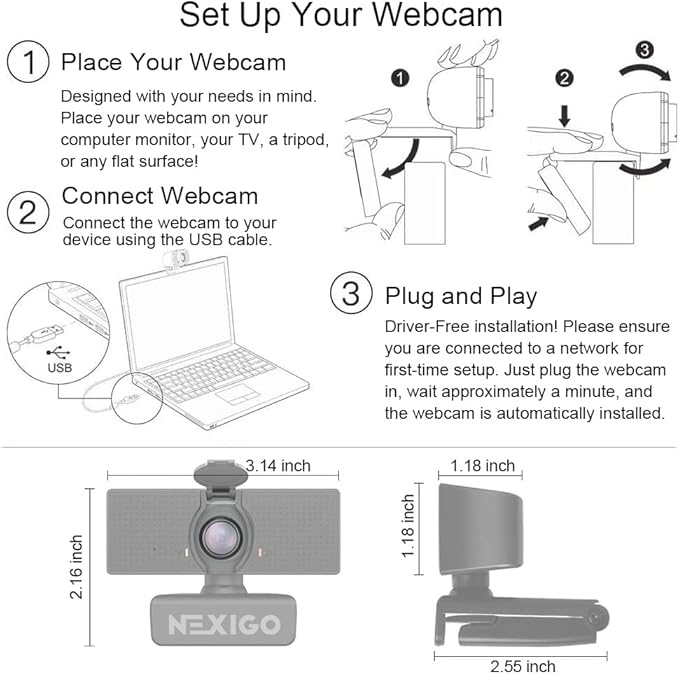 NexiGo N60 1080P Webcam with Microphone, Adjustable FOV, Zoom, Software Control & Privacy Cover, USB HD Computer Web Camera, Plug and Play, for Zoom/Skype/Teams, Conferencing and Video Calling-DeskLoop Office