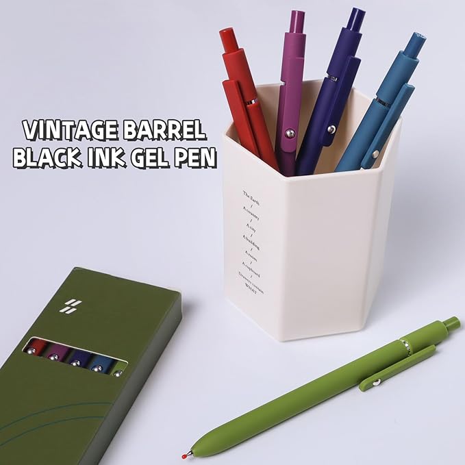 Gel Pens, 10 Pcs 0.5mm Black Ink Pens Fine Point Smooth Writing Pens with Silicone Grip, High-End Series Metal Clip Retractable Pens for Journaling Note Taking (10 Pcs Vintage)-DeskLoop Office