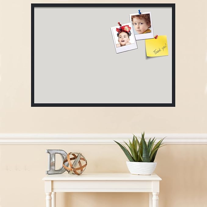 PinPix 40x28 Inch Cork Bulletin Board. This Decorative Framed Pin Board Comes with Light Stone Design and a Satin Black Frame. Ideal for Home Office Decor or Message Board (PinPix-1809)-DeskLoop Office