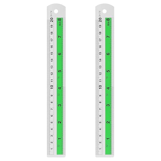 HARFINGTON 2pcs Metal Straight Ruler 20cm Metric SAE Aluminum Alloy Measuring Rulers Scale Tool with Hole for Measure Study Reading Classroom Office, Green-DeskLoop Office