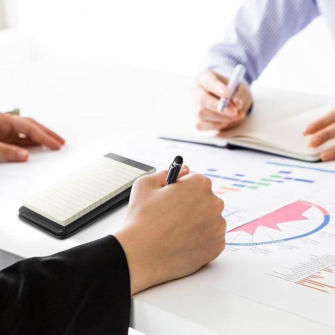 Outus 10 Pcs Pocket Notebook with Pen Set Included Mini Pocket Notepad Holder with 50 Lined Sheets, Metal Pen, 8 Pcs 3 x 5 Inch Memo Book Refills, 30 Lined Paper Per Note Pad (Black)-DeskLoop Office