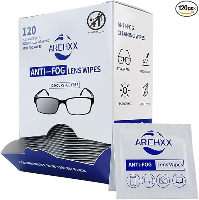 Anti Fog Wipes for Glasses, 120 Count,Pre-Moistened Cleaning Wipes, Lens Cleaner Wipe for Eyeglasses,Sunglasses,Goggles,Screen,Phone,Individually Wrapped Eye Glasses Cleaner-DeskLoop Office