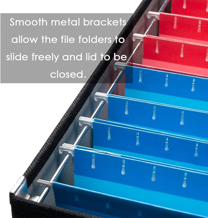 PRANDOM File Organizer Box - Set of 2 Collapsible Decorative Linen Filing Storage Hanging File Folders with Lids Office Cabinet Letter/Legal Size Black (17x14x11.2 inch)-DeskLoop Office