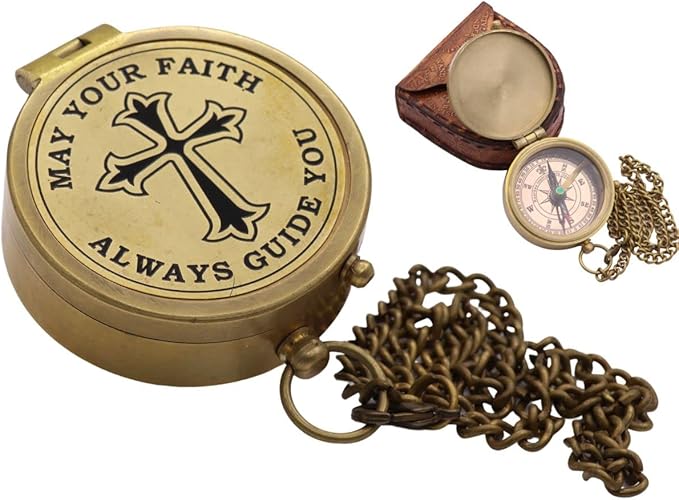God's Way Solid Brass Engraved Compass - Psalm 32:8, Directional, Baptism & First Communion Gifts for Boys & Girls, Christian Gifts for Men & Boys-DeskLoop Office