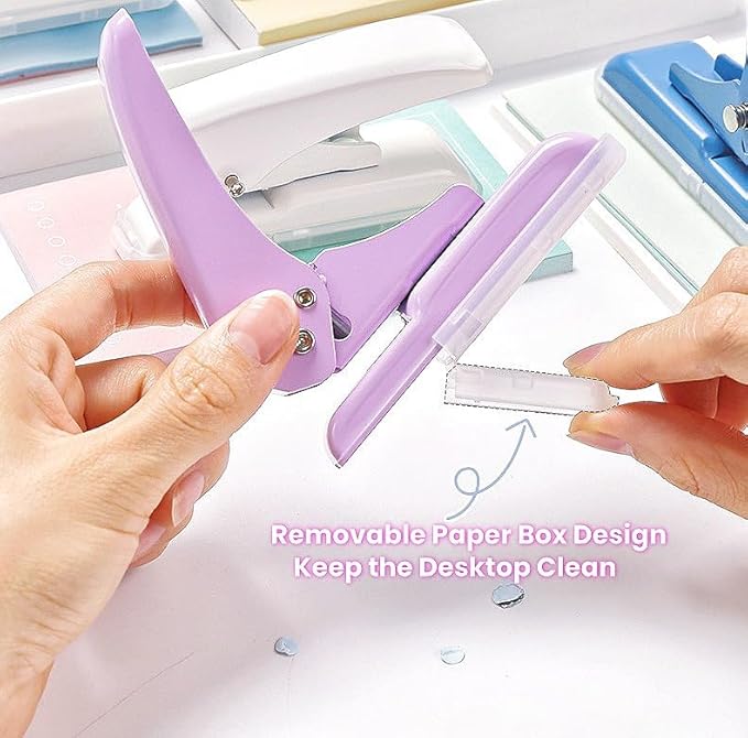 Single Hole Punch, 40 Sheets Punch Capacity Hole Puncher Heavy Duty Hole Puncher Single Small Hole Punch One Hole Puncher for Crafts Paper Cards Tags Scrapbook-1/4 inch Hole, Blue-DeskLoop Office