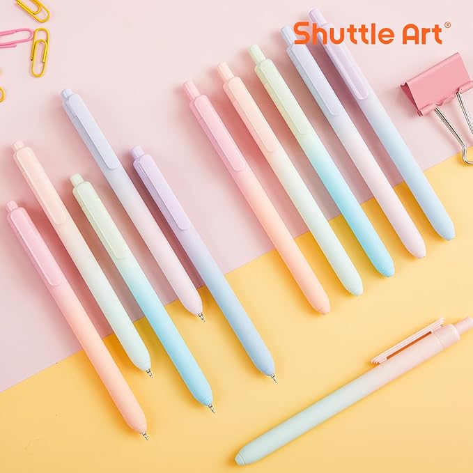 Shuttle Art Retractable Pastel Shifting Gel Ink Pens, 15 Pack Black Ink Pens, Cute Pens 0.5mm Fine Point Soft Aesthetic Barrel for Smooth Writing Journaling Taking Notes School Office Home-DeskLoop Office