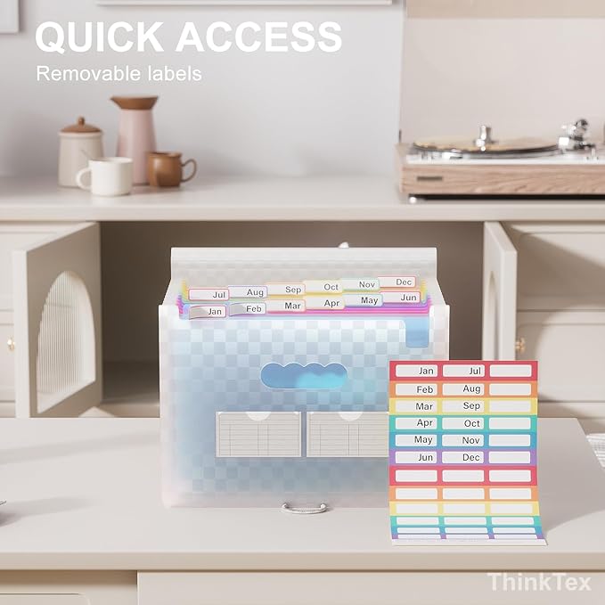 ThinkTex Accordion File Organizer, 12 - Pocket Expanding File Folders for Paper Receipts, Bills&Taxes Organizer, Letter/A4 Size Document Holder for School, Office, Home with Colorful tabs- Blue-DeskLoop Office