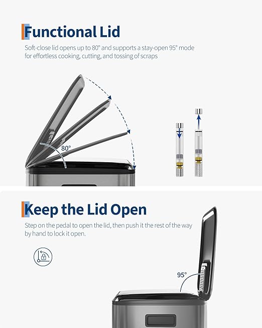 GarveeHome 2 x 10.6 Gallon Stainless Steel Double Trash Can with Lid for Kitchen, Large Dual Trash and Recycle Bin Combo, Step-on Kitchen Metal Garbage Cans, PP Inner Buckets, Liner Rim, Matte Grey-DeskLoop Office