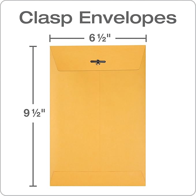 Quality Park 6-1/2 x 9-1/2 Clasp Envelopes, Clasp and Gummed Closures for Storing or Mailing, Heavy-Duty 32 lb Kraft Paper, 100 Per Box (QUA37763)-DeskLoop Office
