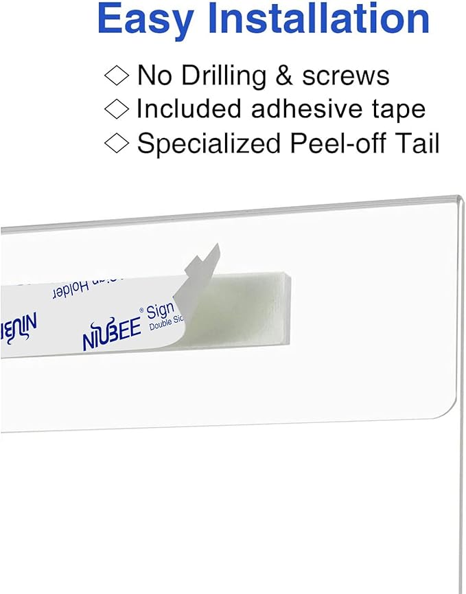 Niubee 8x10 Wall Mount Acrylic Sign Holder with Double Sided Adhesive Tape for Office, Home, Store, Restaurant, No Drilling - Vertical-DeskLoop Office