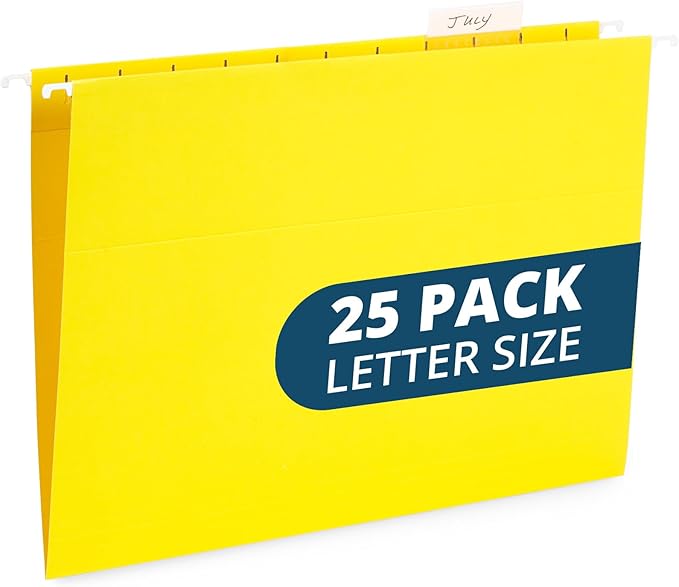 Blue Summit Supplies Hanging File Folders, 25 Reinforced Hang Folders, Designed for Home and Office Color Coded File Organization, Letter Size, Yellow, 25 Pack-DeskLoop Office