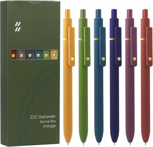 6 Pcs Gel Pens 0.5mm Quick Dry Black Ink Pens Fine Point Smooth Writing Pens, Cute Office and School Supplies Gifts for Women Teacher Students (6 Pcs Vintage Gold)-DeskLoop Office