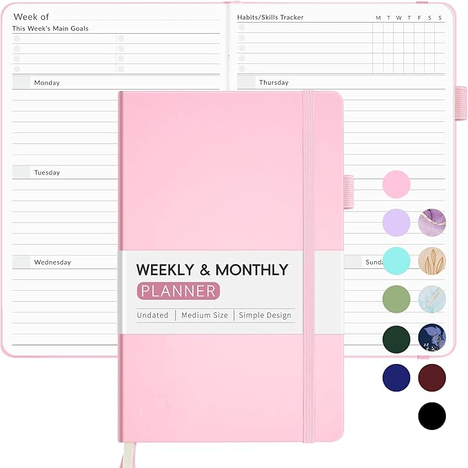 Undated Weekly Planner for 2025, Forvencer Simplified Weekly & Monthly Calendar Planner, Cute Daily Organizer Notebook, Agenda Journal to Track Goals & Tasks, Start Anytime, A5 Size, Pink-DeskLoop Office