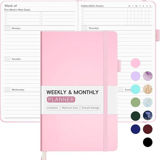 Undated Weekly Planner for 2025, Forvencer Simplified Weekly & Monthly Calendar Planner, Cute Daily Organizer Notebook, Agenda Journal to Track Goals & Tasks, Start Anytime, A5 Size, Pink-DeskLoop Office