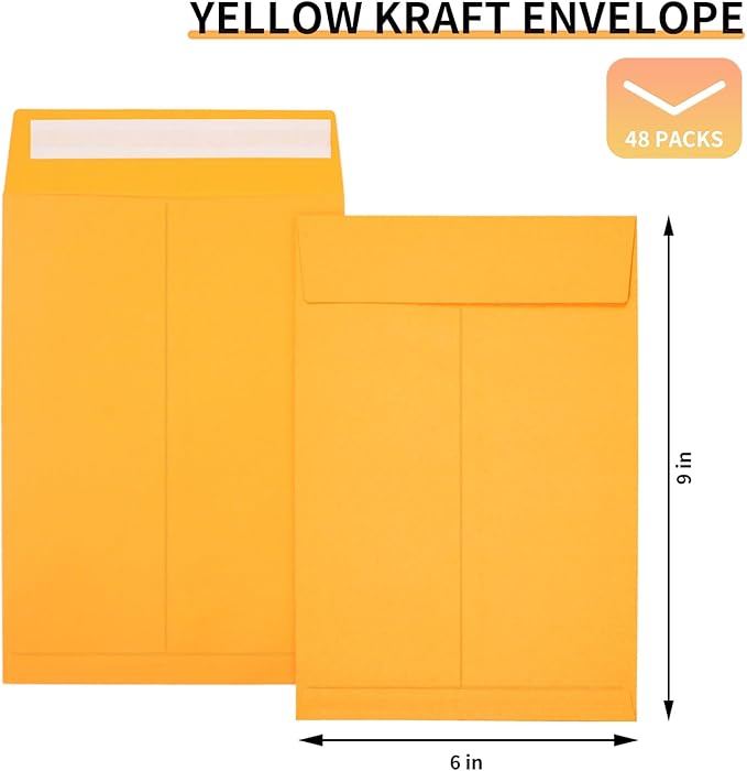Joyberg 6x9 Envelopes Self Seal, Yellow, Printable, Tear Resistant Kraft Envelopes for Mailing Letters, Documents, Photos, Invitations-DeskLoop Office