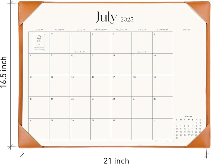 Simplified Desk Calendar 2025-2026 with Desktop Mat, Cabbrix Large Desk Pad Calendar 21" x 16-1/2" from July 2025 to December 2026, Desk Blotter Calendar for Home School and Office (Brown)-DeskLoop Office
