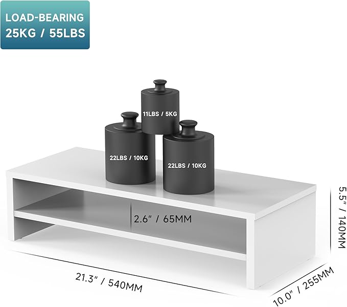 FITUEYES Monitor Stand - 2 Tier Computer Monitor Riser with 21.3 Inch Shelf, Wood Desktop Stand for Laptop Computer Screen, Desk Organization, Office Supplies-DeskLoop Office