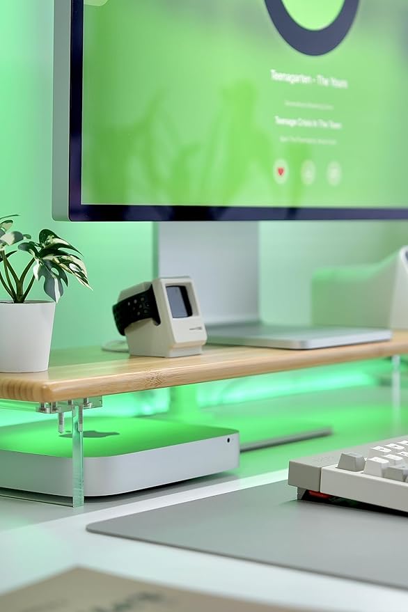 Bamboo Monitor Stand Riser with RGB Lights,31.5 Inches Desktop Shelf with Acrylic Legs Supports for Desk, PC Computer Monitor, Laptops, Printer, Speakers (Natural)-DeskLoop Office