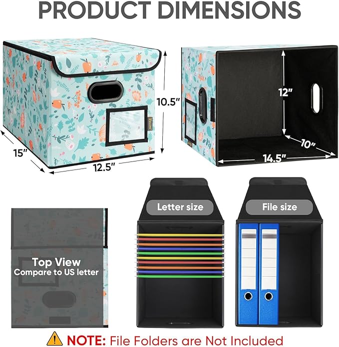 BALEINE File Organizer Box with Lid, Collapsible File Folder Organizer with Plastic Slide, Hanging File Folder Box for Office Document Storage (2 Pack, Spring Stroll)-DeskLoop Office