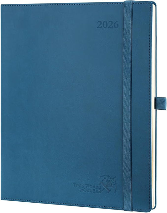 POPRUN 2026 Planner (Large - 8.5'' x 10.5'') - 2026 Weekly Calendar (Jan. 2026 - Dec. 2026) with Hourly Time Slots, Weekly/Monthly Appointment Book for Time Management - Leather Soft Cover - Night Sky Blue-DeskLoop Office