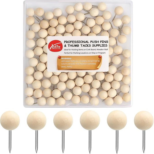 Yalis Wood Push Pins 120 Pcs,Decorative Wooden Thumb Tacks for Corkboard and Bulletin Board (120 pcs Map Tacks)-DeskLoop Office