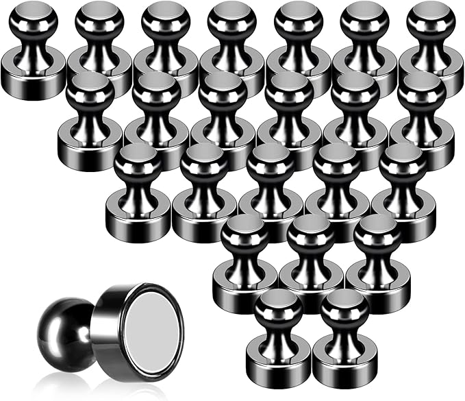 Pack of 24 Black Fridge Magnets Strong Refrigerator Magnets Push Pins Magnets for Whiteboard Office Classroom Map Kitchen Office Locker-DeskLoop Office