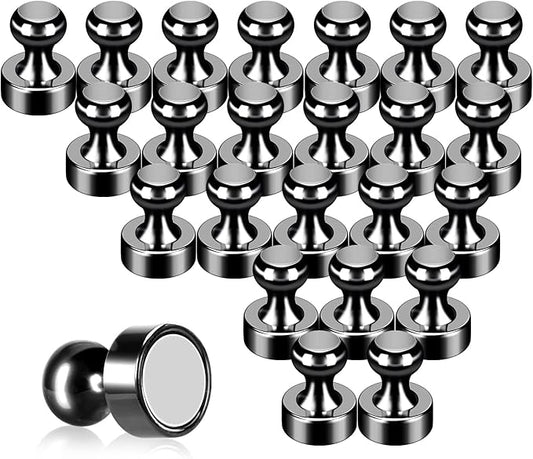 Pack of 24 Black Fridge Magnets Strong Refrigerator Magnets Push Pins Magnets for Whiteboard Office Classroom Map Kitchen Office Locker-DeskLoop Office