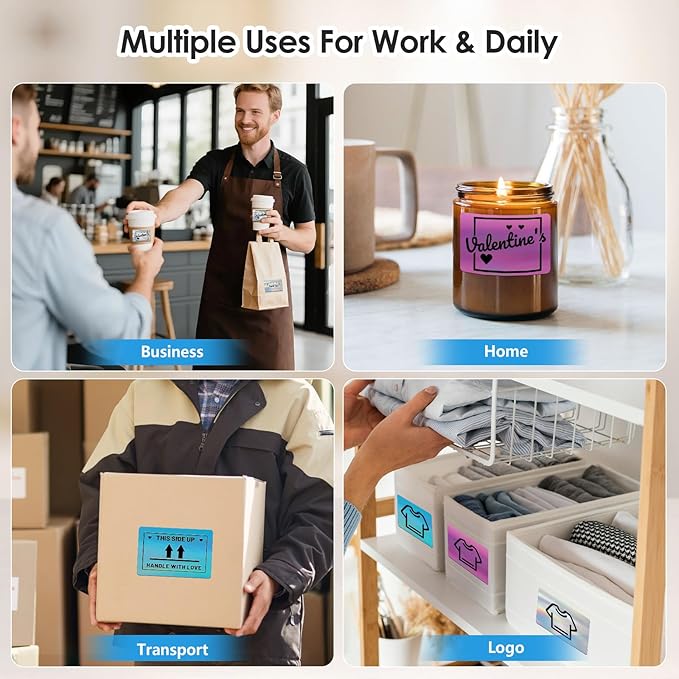 3x2'' Holographic Thermal Labels,3 Rolls Square Label Sticker for Phomemo 241BT for MUNBYN 130B/RW402B Printer,600Pcs Waterproof Label Paper for Address/Logo/Barcode/Price/Thanks-DeskLoop Office