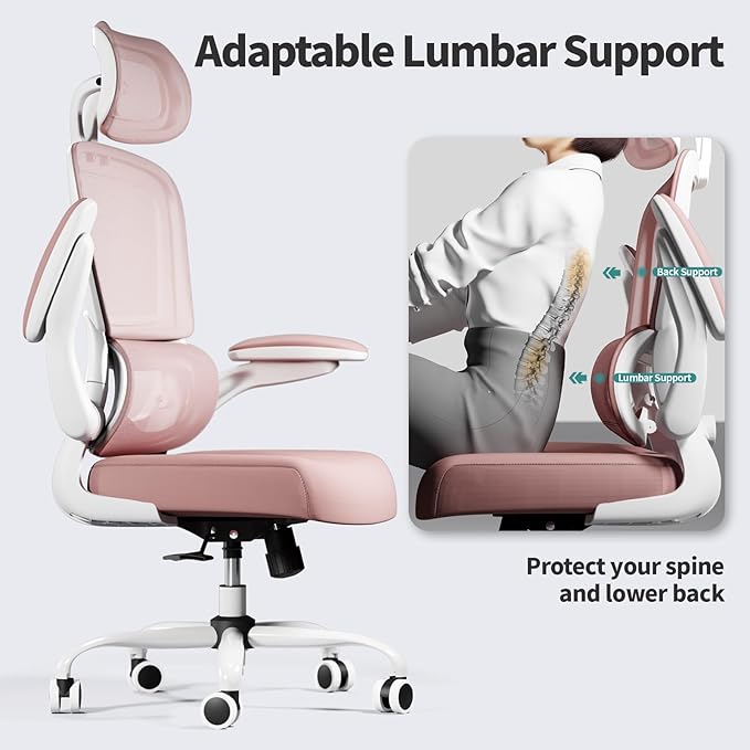 TRALT Office Chair Ergonomic Desk Chair, 330 LBS Home Mesh Office Desk Chairs with Wheels, Comfortable Gaming Chair, High Back Office Chair for Long Hours (Pink)-DeskLoop Office