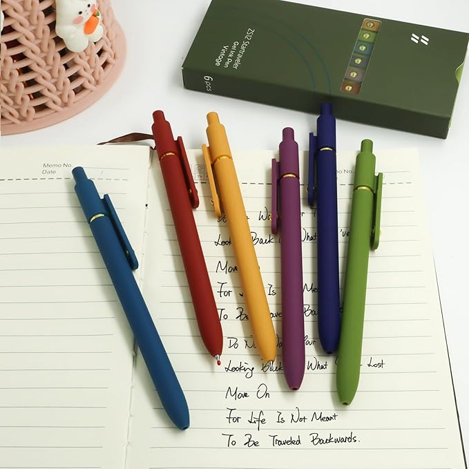 Gel Pens, 6 Pcs 0.5mm Fine Point Smooth Writing Pens Cute Pen, High-End Series Black Ink Pen for Journaling Note Taking, School Office Supplies for Women Men (6 Pcs Gold Vintage)-DeskLoop Office
