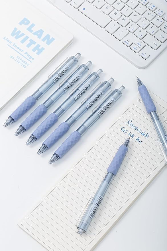 Retractable Gel Pens Clicker, Medium Point 0.7, Premium Comfort Grip for Smooth Writing Planner and School Supplies (Blue, 1 Count (Pack of 8))-DeskLoop Office