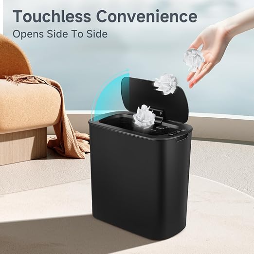 TIPGO Automatic Motion Sensor Bathroom Trash Can with Lid, 2.6 Gallon Touchless Trash Bin, Smart Garbage Can Plastic Slim Wastebasket for Bedroom, Office, Dorm (Black)-DeskLoop Office