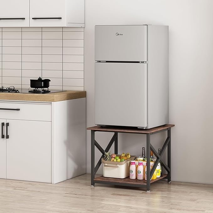 Large Printer Stand, 23.6 x 23.6 x 22.6 Inches Square Printer Table with Storage Shelf, 2 Tier Rolling Printer Cart with Industrial Wheels for Home Office - Rustic Brown-DeskLoop Office