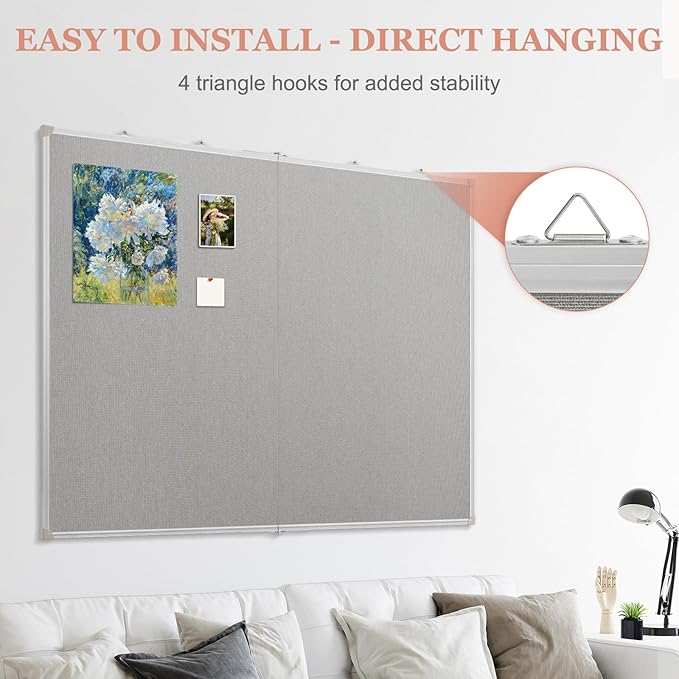 Double-Sided Large Cork Board with Linen, 48" x 36" Foldable Hanging Aluminum Framed Bulletin Board, Vision Board Pin Board Corkboards for Walls, Office, School Decor, 20 Pushpins-DeskLoop Office