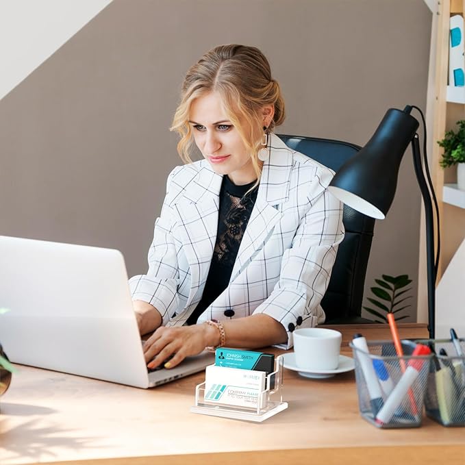 HIIMIEI Acrylic Business Card Display, Multiple Card Holder for Office, Home, Restaurant - 2 Slot, 2 Tier-DeskLoop Office