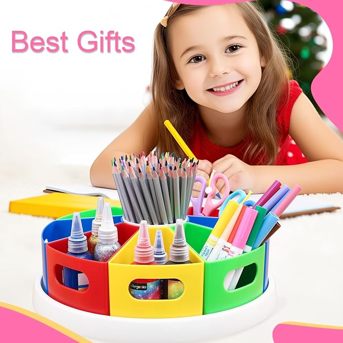 360 Degree Rotating Kids Desk Organizer, Colorful Art Supply Storage and Organization with 8 Removable Compartments, 12" Durable ABS Material for Classroom & Home Use – Perfect Teacher and Child Gift-DeskLoop Office