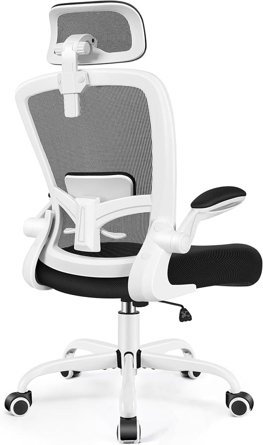 FelixKing Ergonomic Office Chair, Headrest Desk Chair with Adjustable Lumbar Support, Home Office Swivel Task Chair with High Back and Armrest, Adjustable Height Gaming Chair (White)-DeskLoop Office