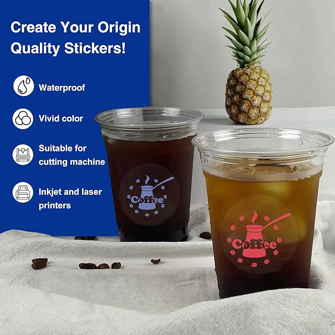 8.5x14 Printable Vinyl Sticker Paper Waterproof, Removable Self Adhesive Vinyl Sticker Sheets for Inkjet and Laser printer, 30 Pack, Legal Size, Milky Transparency-DeskLoop Office