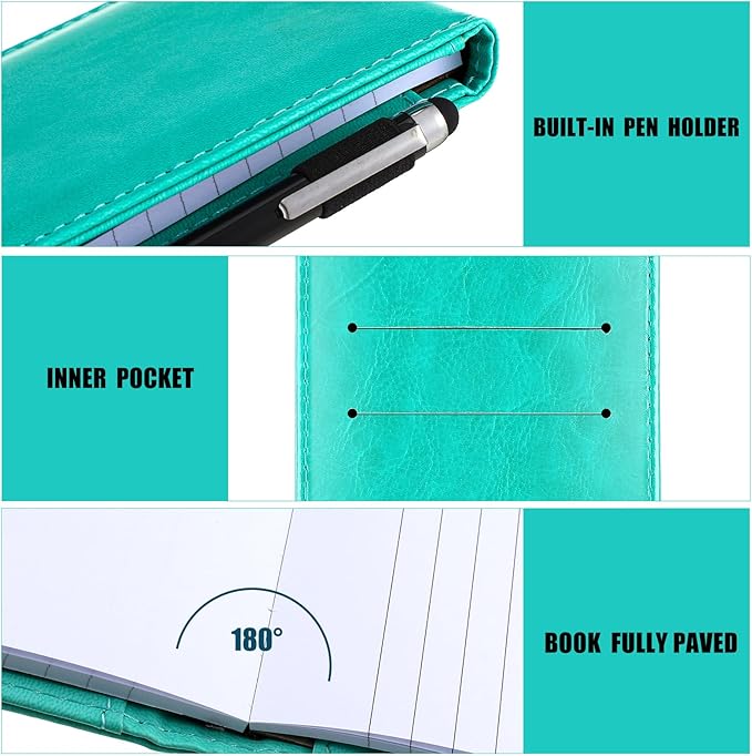 Outus 10 Pcs Pocket Notebook with Pen Set Included Mini Pocket Notepad Holder with 50 Lined Sheets, Metal Pen, 8 Pcs 3 x 5 Inch Memo Book Refills, 30 Lined Paper Per Note Pad (Bright Blue)-DeskLoop Office