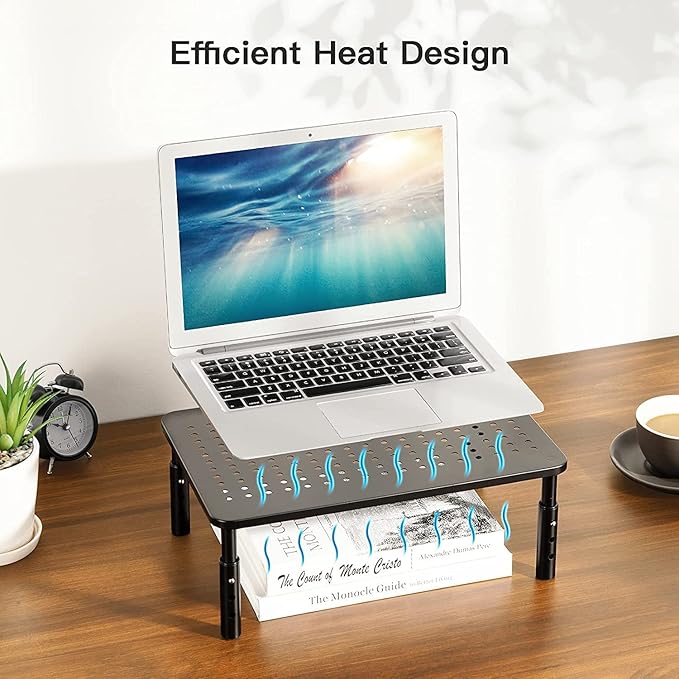 HUANUO Monitor Stand, Monitor Stand Riser 3 Height Adjustable, Monitor Riser with Airflow Vents, Laptop Stand for Desk, Laptop Riser, Desk Organizer for Monitor, 15.6" Laptop, PC, Printer-DeskLoop Office